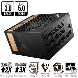 MSI MEG Ai1300P PCIE 5.0 1300W พาวเวอร์ซัพพลายแบบ Full Modular สำหรับเล่นเกม พร้อมมาตรฐาน 80 PLUS <span class=keywords><strong>PLATINUM</strong></span> รองรับสาย 12VHPWR รองรับการใช้งานกับการ์ดจอ 4080 4090 ATX 3.0 - Product Image 2