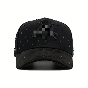 Casquette de baseball vintage 5 panneaux en toile polyester/coton avec broderie, strass et lettres, ajustable à boucle unique - Product Image 6