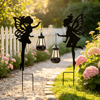 Piquets de jardin féeriques en métal résistants aux intempéries avec lanterne solaire pour la décoration extérieure de pelouse, patio et jardin