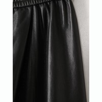 Pantalon en cuir d'agneau tanné végétal pour femme HN6603, taille mi-haute élastique, jambe large, longueur cheville, noir, en peau de mouton