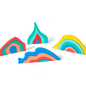 COMMIKI cuatro elementos bloques de construcción tierra fuego agua aire madera Arco Iris bloque colorido Montessori bloques geométricos de madera - Product Image 5