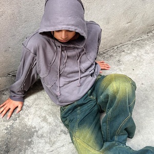 Custom Heavyweight 100% Cotton Oversize Deconstructed Hoodie for <b>Men</b> High Street Fashion Raw Edge Distressed Vintage <b>Sweatshirt</b> - Product Image 3