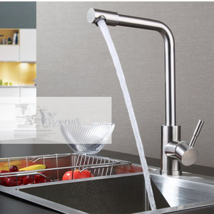304 Stainless Steel <b>Brushed</b> Single Handle Kitchen Faucet 360 Degree Rotate <b>Deck</b> Mounted Modern Style - Product Image 2
