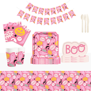 DAMAI Customized Halloween Theme Little Ghost Paper Tableware Set Disposable Paper Plates Cups Napkins Set - Product Image 1