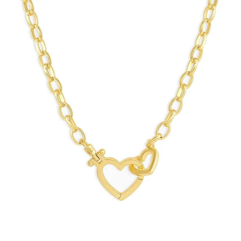 Gemnel kalung mode baru perhiasan berlapis emas 925 perak mini kalung liontin gesper karabiner hati terbuka