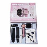 Montre connectée A58 Max, bracelet trèfle à quatre feuilles, rouge à lèvres tube blanc, ensemble de bijoux pour femme, montre de mode en alliage à quartz avec fonction d'appel et suivi d'activité