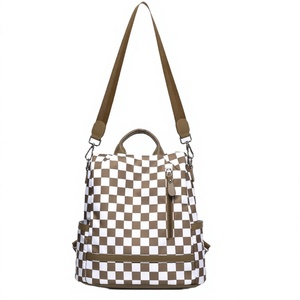 Custom Logo Lightweight <b>Waterproof</b> Anti-theft Checkered Plaid Women's Fashion <b>Backpack</b> Crossbody Bag Travel Work - Product Image 4