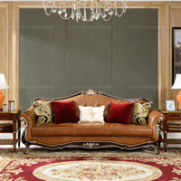 Meubles de salon en cuir et bois de style classique de luxe