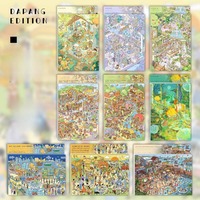 Lot de 5 autocollants de paysage 2.0, scènes de rue de dessin animé, cottages empilables, immersifs, DIY
