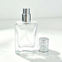 Botella de Perfume Cuadrada de Vidrio Vacía de 30 ml, con Logotipo Personalizado, Tapa Plateada, Atomizador de Fragancia Recargable para Envasado de Cosméticos