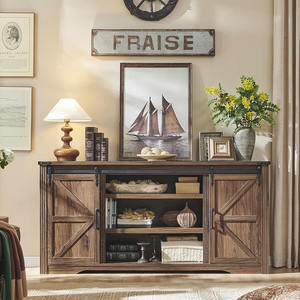 Grand meuble TV de ferme marron 4 tiroirs de porte de grange coulissante Console multimédia rustique étagères de rangement salon support de télévision en bois - Product Image 5