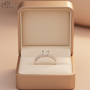 Bague solitaire en or blanc massif 18 carats de haute qualité avec un design ajouré, diamant naturel véritable, demi-monture pour alliance de femme - Product Image 6