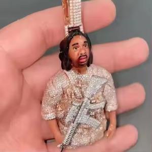 Féroce guerrier Portrait visage travail glacé main incrusté Moissanite pendentif usine initiale pendentif glacé bijoux - Product Image 2