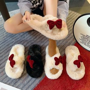 Bow Autumn and Winter Fur Slippers for Home and Outdoor Wear New Anti and Warm Design - Product Image 1