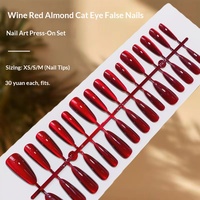 30 faux ongles à presser œil de chat rouge bordeaux couleur unie pour doigts, sexy, vente en gros, pointures XS/S/M, capsules d'ongles artificiels