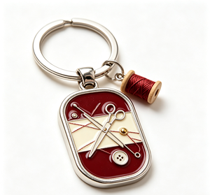 Custom Metal Sewing Key Chain Enamel Stainless Steel <b>Keyring</b> Thread Spool Pendant Gift - Product Image 3