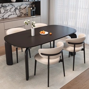Juego de mesa de comedor de piedra sinterizada con patas de madera de gama alta, mesa larga ovalada, mesa de restaurante para 4 personas - Product Image 4