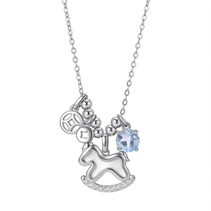 Collar Personalizado con Signo Zodiacal Caballo en Madreperla, Plata de Ley 925, Cuentas de Piedra Natural de Corte Redondo de 6mm, Joyería para Regalo - Product Image 1