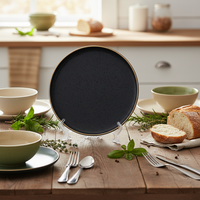Service de table de luxe 4 pièces en céramique émaillée noire – Bols et assiettes résistants à la chaleur, compatibles micro-ondes et anti-fuite