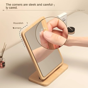 Miroir de maquillage de bureau portable et rotatif à élément en bois moderne pour l'habillage de dortoir des étudiants à la maison - Product Image 3