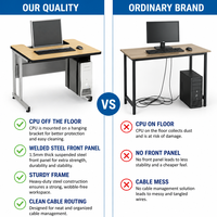 Bureau informatique avec support CPU suspendu, panneau de modestie en acier, 800x600x750mm, robuste, pour projets gouvernementaux et scolaires