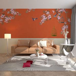<span class=keywords><strong>Papier</strong></span> <span class=keywords><strong>peint</strong></span> mural 3D en soie chinoise pour chambre à coucher, salon, décoration intérieure, facile à poser, antistatique, résistant à l'humidité, motif floral orange et <span class=keywords><strong>oiseaux</strong></span> - Product Image 1