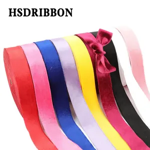 HSDRIBBON Listones 1-1/2" 38MM Colorful Solid Color Korean Velvet Fabric Ribbon 25Yards/Roll