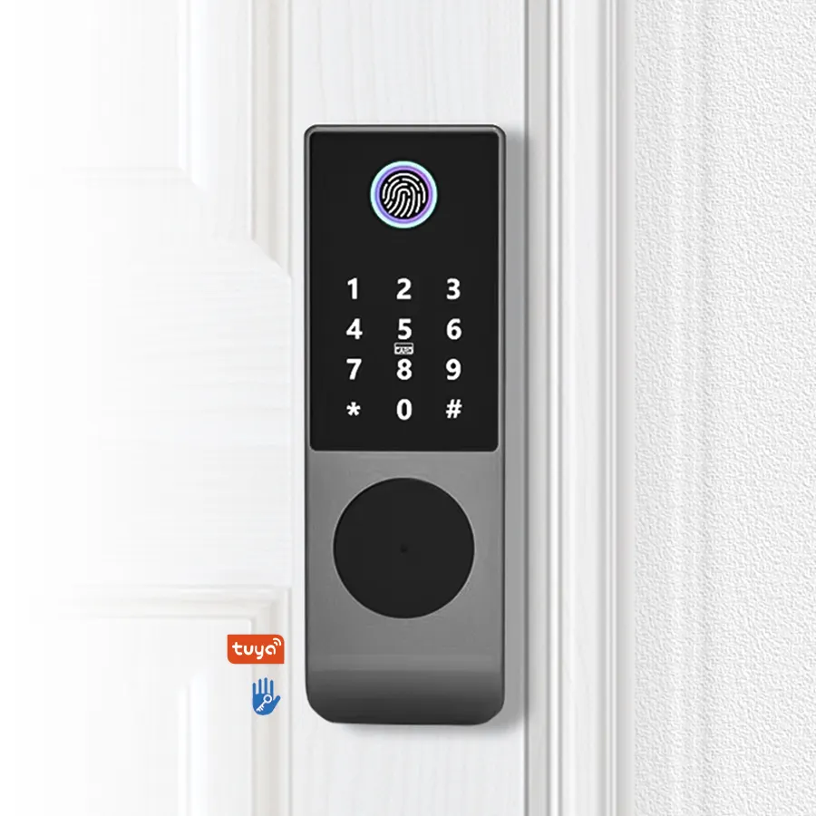 TTlock Home Baterry Hotel European Aluminum Tuya App Double Smart Fingerprint Rim Door Lock Cylinder Keyless Lock