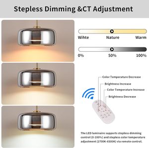 Lampe pendante moderne en verre à LED Télécommande réglable au plafond Éclairage moyen à gradation continue de la température de couleur - Product Image 2