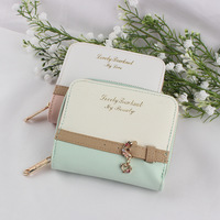 Portefeuille court décontracté pour femme, style coréen, mignon, à double rabat, fermeture à pression, fermeture éclair, couleur unie, en PU durable et polyester, pour étudiante