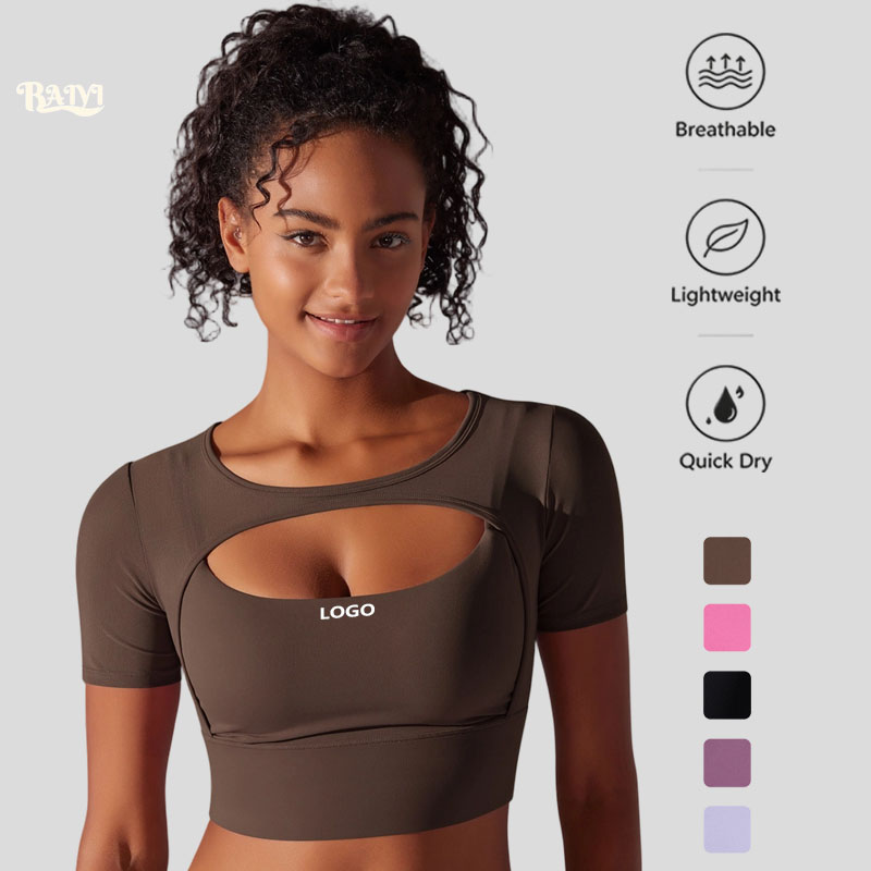 Custom Logo Sports Tops for Women Slim Fit Yoga Tops Breathable Hollow-out Sexy Workout Short-sleeve Crop Top Yoga t Shirt