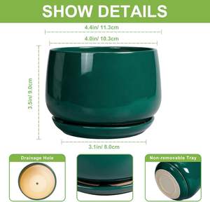 Pots à plantes en céramique écologiques de 4 pouces - Petit pot moderne avec trou de drainage pour plantes succulentes et fleurs, pour le jardinage à domicile - Product Image 3