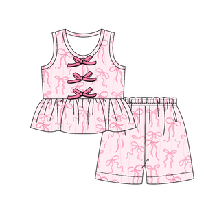 Conjunto Infantil GSSO3592 Personalizado para Niña Activa, con Estampado de Lazos Coloridos, Sin Mangas, con Volantes, Venta al Por Mayor - Product Image 5