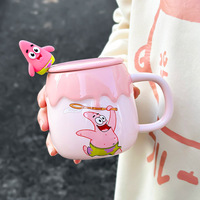 Mug de dessin animé co-marqué Bob l'éponge et Patrick Star, mug en porcelaine de haute qualité pour couple avec couvercle et cuillère, gobelet à eau pour