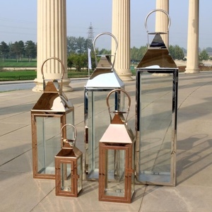 Set 3 Weddings Pyramid Shaped Steel Rose <strong>Gold</strong> <strong>Lanterns</strong> - Product Image 2