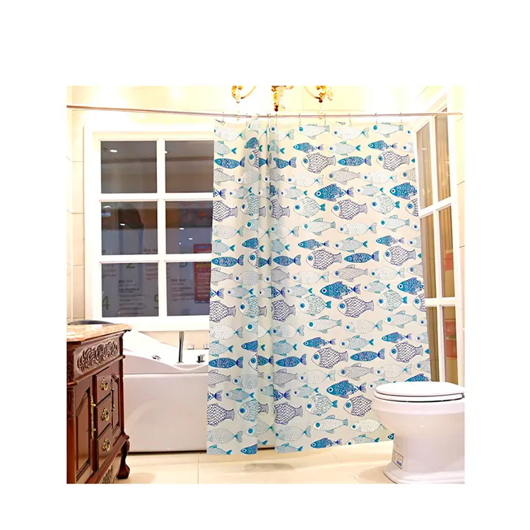 Factory Direct Sales Fish Pattern Washable Shower Curtain Custom Fashion Printed Peva Shower Curtain