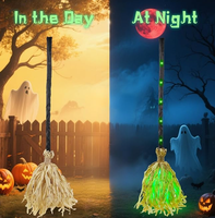 Balai Magique d'Halloween Youlun à Long Manche, Balai de Sorcière Flottant avec Ruban Noir, Activé par le Son, Piles AA, Décoration d'Halloween