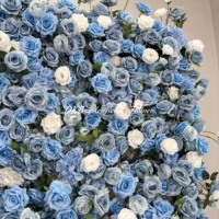 Maßgefertigte Neue Künstliche Seiden-Rollblumenwand für Hochzeitsdekoration in Marineblau, Königsblau und Hellblau mit Rosen