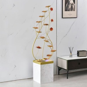 Modern Minimalist Metal Water Fountain Floor Standing <b>Ornament</b> For Living Room Entryway With Led Light And Flowing Water Design - Product Image 1