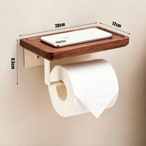 Portarrollos de Papel Higiénico Moderno de Aluminio Ecológico Lazy Sunday Cream & Walnut, con Estante, para Montar en la Pared, para Cocina, Hotel y Baño - Product Image 2