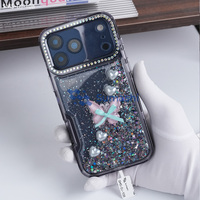 Funda de Teléfono Móvil Personalizada de Moda, con Brillantina Naranja Transparente, Pedrería, Mariposa, Perla y Resina Epoxi, para iPhone 17 Air Pro Max 16-12
