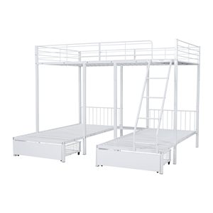 <span class=keywords><strong>Lit</strong></span> <span class=keywords><strong>mezzanine</strong></span> moderne en métal pour 3 personnes, 2 tiroirs, échelle de sécurité, espace de rangement, blanc (90/140-200cm) pour garçons <span class=keywords><strong>et</strong></span> filles (sans matelas) - Product Image 2