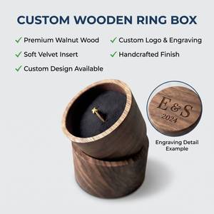 Custom Wooden <b>Ring</b> <b>Box</b> Round Walnut Wood Engraved Lid Soft Velvet Insert Handcrafted Jewelry Case for <b>Rings</b> - Product Image 1
