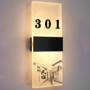 Visibilidad clara Retroiluminación LED Letrero acrílico Base Números de puerta Número de madera Número de acrílico Nombre Letrero electrónico - Product Image 5