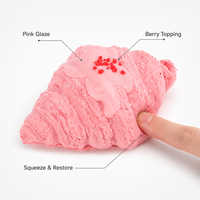 Jouet Squishy Croissant Rose à Remontée Lente, Design Glaçage et Saupoudrage de Sucre Rouge, Anti-Stress, Cadeau