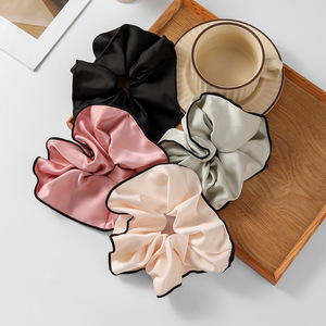 Satin Scrunchies For Women Color <b>Block</b> Trim Hair Accessories Daily Use High Quality Loose Style Round <b>Shape</b> Winter 2025 - Product Image 1