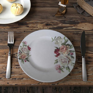 Assiette à petit-déjeuner ronde en céramique vintage Terre De Fer ensemble de cuisine classique français avec motif de fleurs roses pour fête vente en gros d'assiettes avec chargeur - Product Image 3