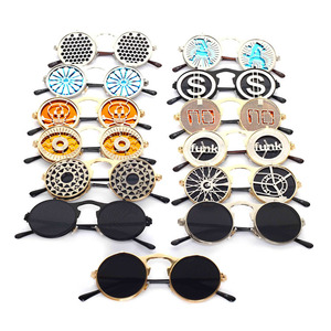 Vapeur rétro Flip lunettes de soleil à la mode métal Punk rond Style clair vert cadre UV400 lentilles pour hommes femmes lunettes de soleil - Product Image 4