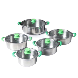 Ensemble de 10 casseroles et poêles en acier inoxydable vert avec couvercles en verre trempé, finition polie - Product Image 5