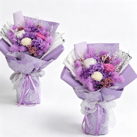Bouquet de roses éternelles et d'hortensias séchés Factory Forever Roses pour décoration de mariage, cadeau de la Saint-Valentin, bouquet de fleurs préservées violettes